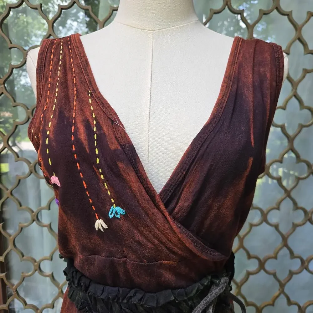 NEW Rising International Handmade Tie Dye Embroidered Maxi Dress L Boho Nepal - Picture 2 of 12